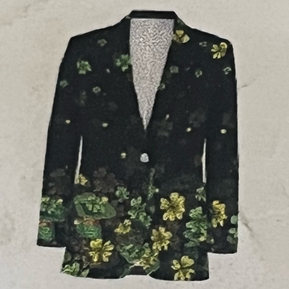 Amazon Black Blazer with Green and Yellow Floral Print